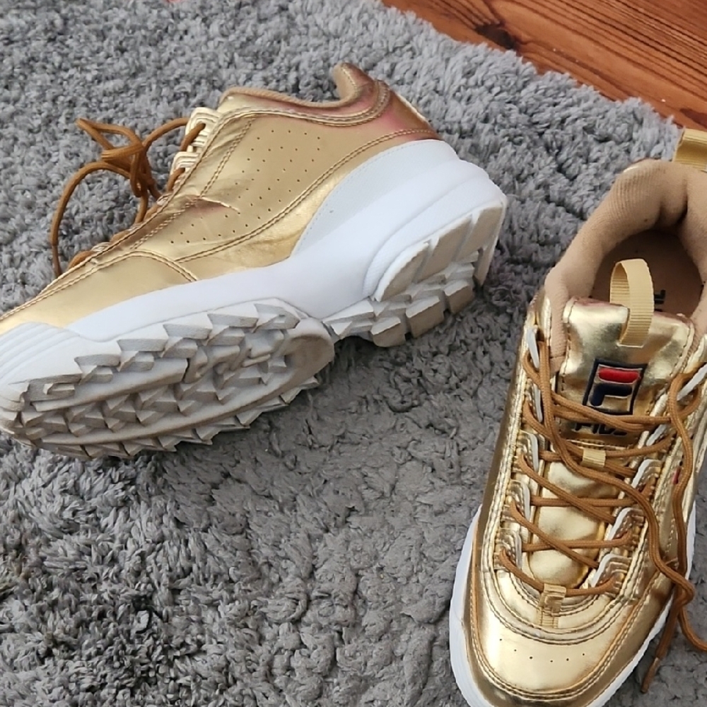 Fila Gold and White Sneakers with Chunky Design